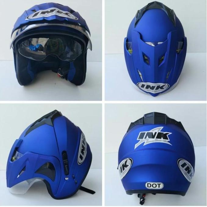 HELM INK MODEL T1 DOUBLE VISOR WARNA BIRU DOF. FREE STIKER