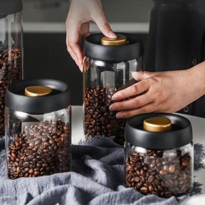 Toples Kaca Kedap Udara 900ml 1200ml 1800ml Jar Vacuum Bening Tempat Penyimpanan Beans Makanan Tutup