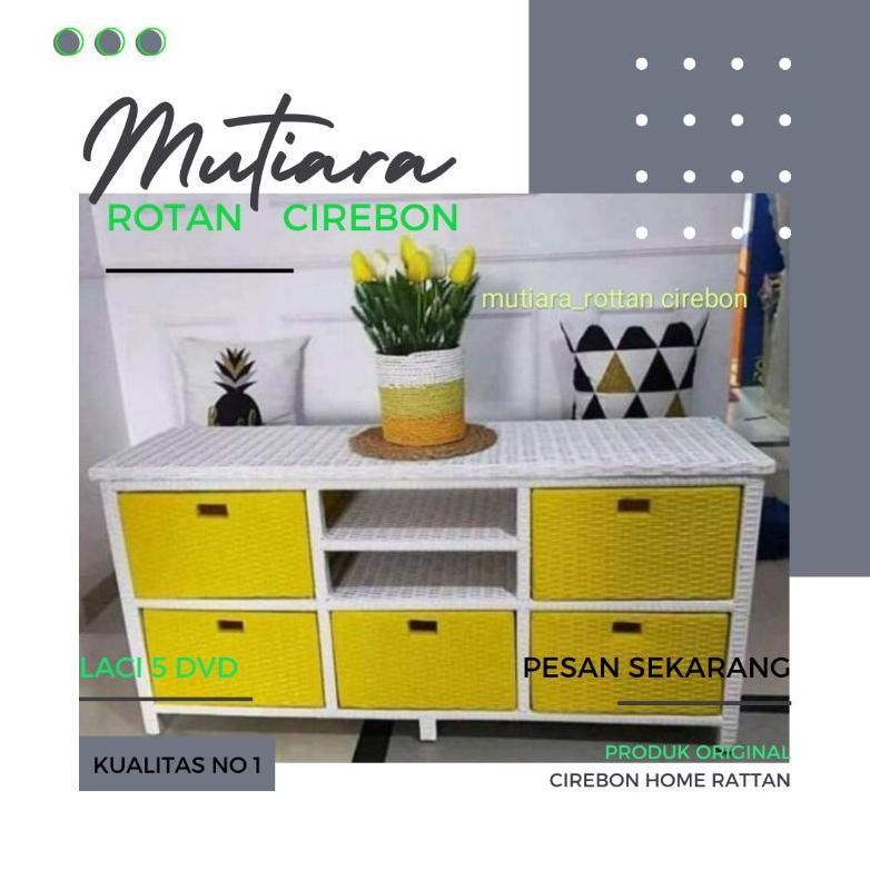 meja TV/lemari plastik serbaguna rak rotan sintetis/rak DVD laci 5