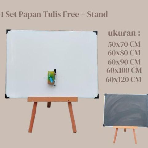 Whiteboard+Standing Ukuran Sedang 50X70/60X120 Cm Dengan Gratis Spidol Dan Penghapus - Stationery