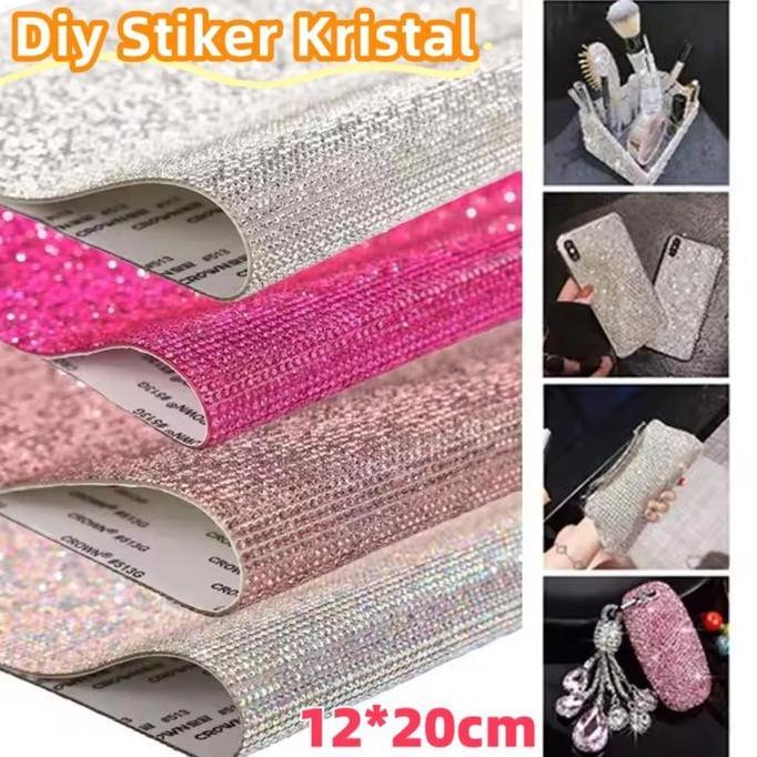 Neiru- Diy Stiker Kristal Berlian Imitasi 12*20Cm Rhinestone Sticker Self Adhesive Glass Rhinestone 