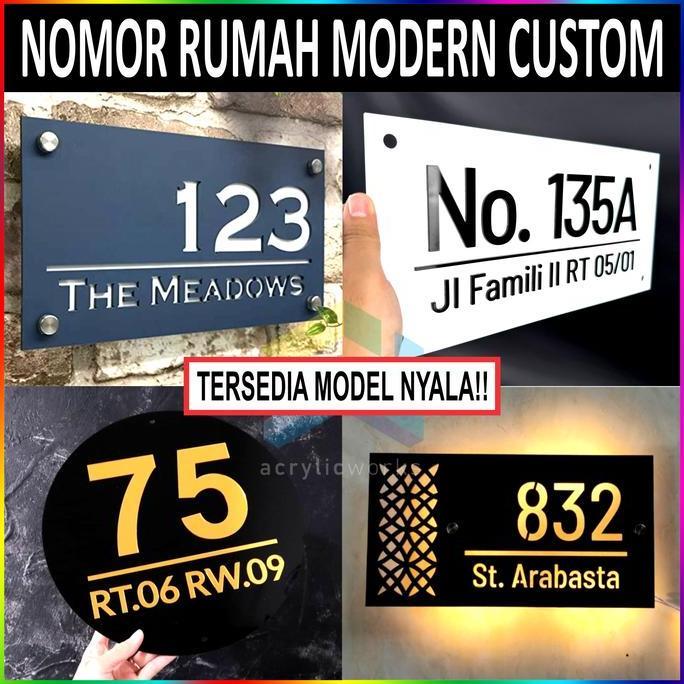 Nomor Rumah Acrylic Modern Timbul Negatif Nyala Led