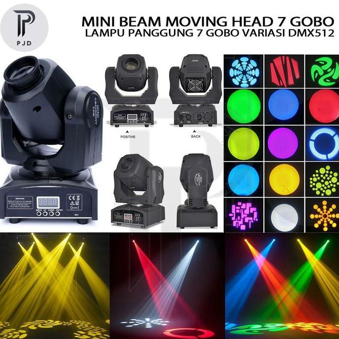 IND Mini Beam Moving Head Moving Beam Lampu Panggung 7 Gobo Variasi DMX512