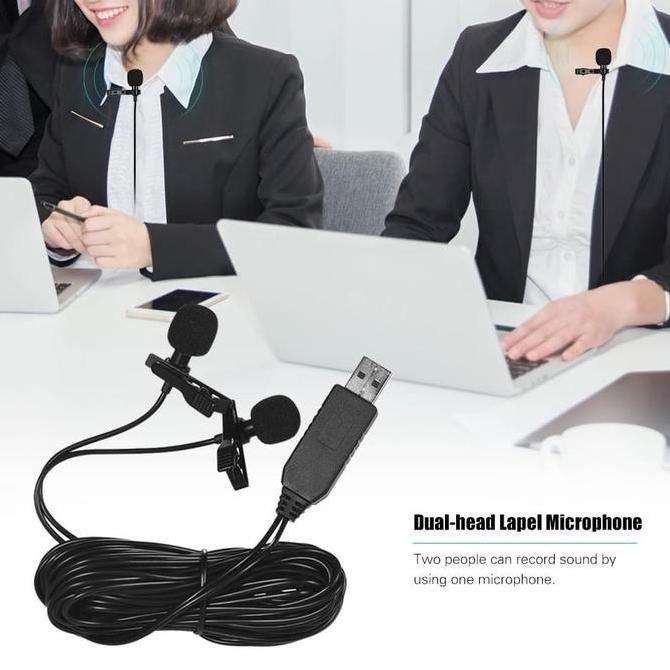 TWOVAN USB Dual-head Lavalier Microphone Clip-on Omnidirectional Computer Mic