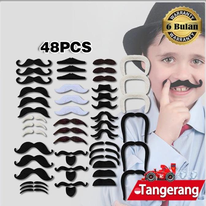 MRIKI 48pcs Kumis Palsu Hitam Kumis Palsu Pria / Kumis Palsu Anak / Kumis Palsu Warok
