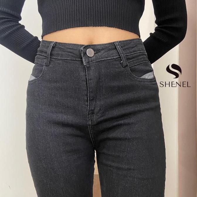 Hose- Shenel | Hailey Celana Jeans Wanita Highwaist Stretchy Jeans Melar Kaki Lipat Celana Jeans Pan