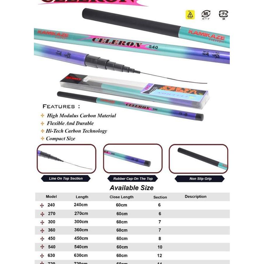 Promo Kamikaze Joran Pancing Tegek Celeron 240Cm - 720Cm Bahan Carbon Ruas Pendek Mudah Untuk Dibawa