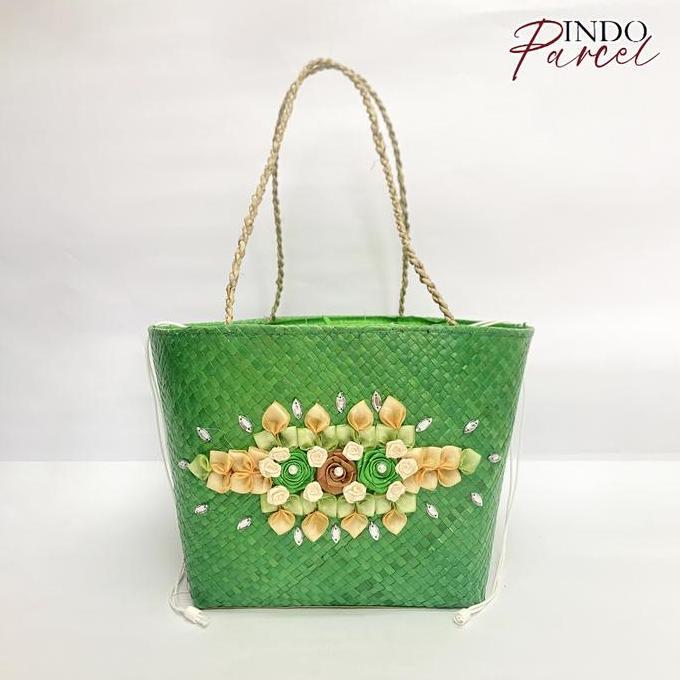 Speichern- Indoparcel - Tas Keranjang Anyaman Pobo Kombinasi Bunga Sulam Pita Parcel Keranjang Bungk