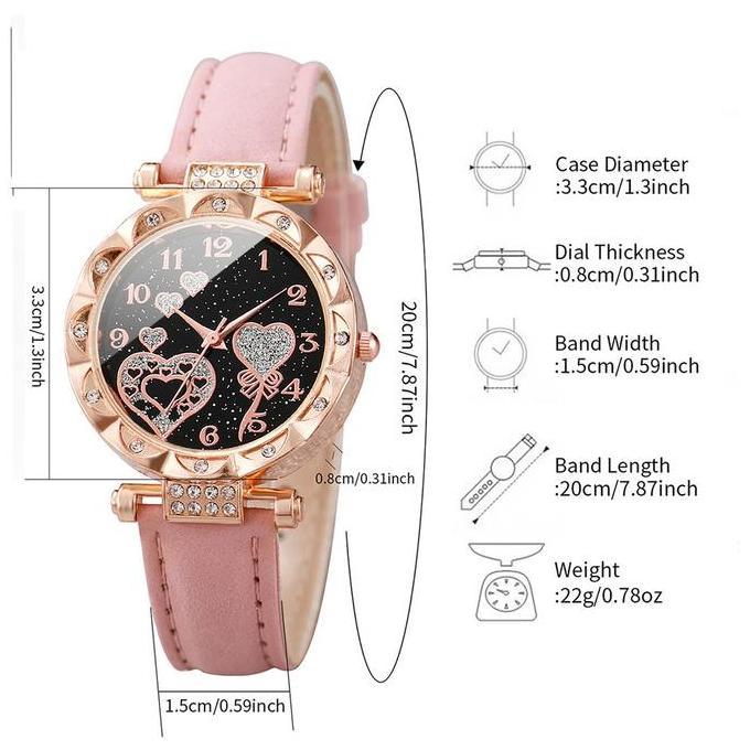 Frau- Jam Tangan Kuarsa Wanita Berlian Dial Cinta Tali Kulit Jam Tangan Fashion (Tanpa Kotak)