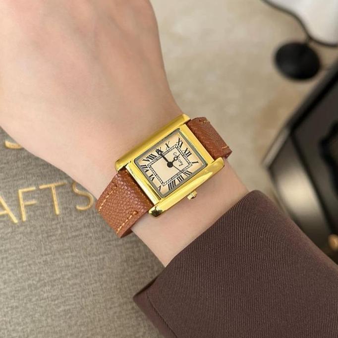 Frau- Kooley Jam Tangan Wanita Coxio Retro Leather Belt Vintage Light Luxury Mewah Ins Korean Design