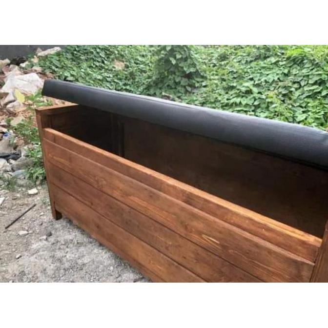 Rak Sepatu Kayu Jati Tertutup Minimalis Sekaligus Bangku Multifungsi