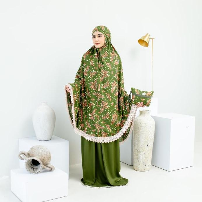 LOUFIE - Mukena Dewasa Rayon Motif 2 In 1 Renda Zipper Amelia Premium Jumbo Pouch