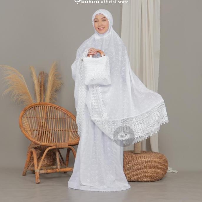 BAHIRA - Mukena Dewasa Katun Paris Bordir Putih Jumbo Renda Mewah