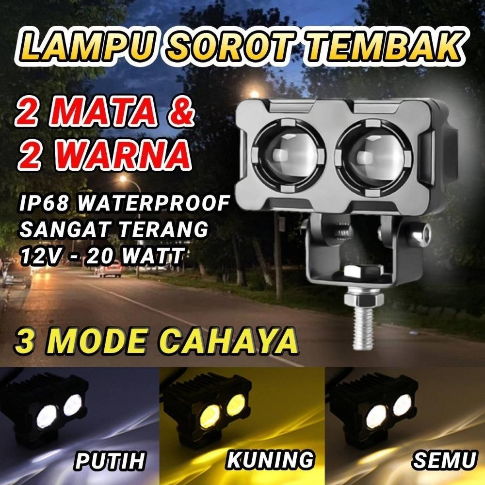 PALING LARIS Lampu Tembak Sorot Kendaraan Sepeda Motor Mobil Laser Gun Foglamp Mini D2 2 Warna Putih