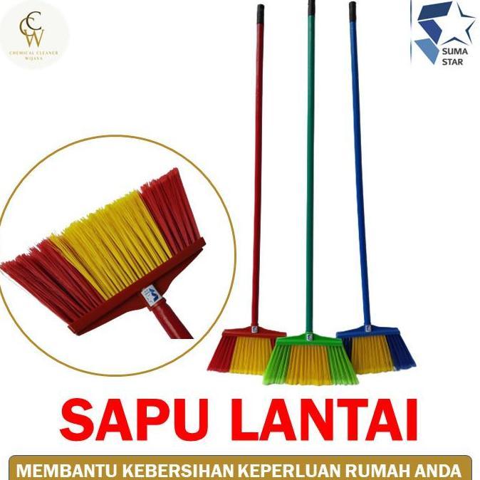 Sapu Lantai Plastik Warna Gagang Kayu Sapu Lantai Ijuk Sintesis Awet