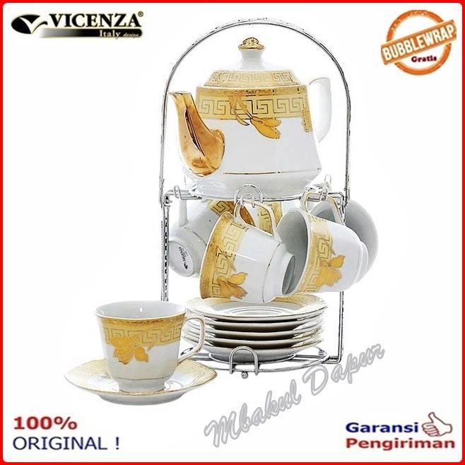 Cangkir Keramik Set Peralatan minum set Cangkir Plus Teko dan rak stainless Vicenza SNI C 78
