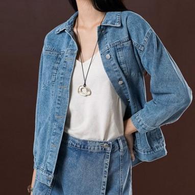 HOT This Is April Laverna Jacket Outer Jeans Wanita Pocket Blue Acid Denim