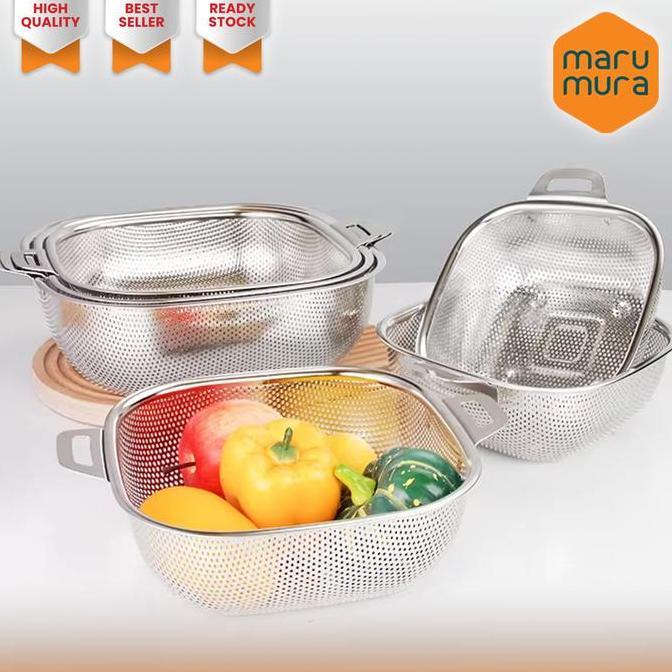Marumura Colander Saringan Baskom Stainless Steel Strainer Tirisan | Keranjang Tirisan Stainless Kot