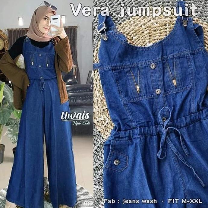 Vera Jumpsuit Jeans - Baju Kodok Kulot Jeans Wanita - Overall Kulot - Tanpa Inner TSY
