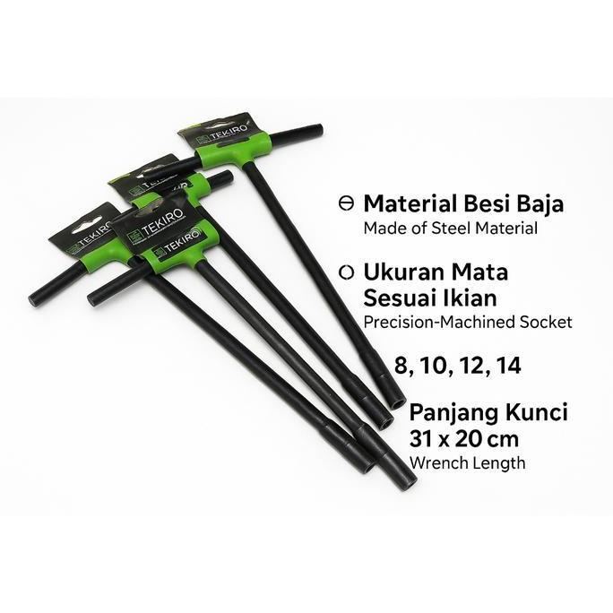 TEKIRO - 1 PAKET 4 KUNCI SOCK T HITAM UK. 8 10 12 14 MM ORIGINAL