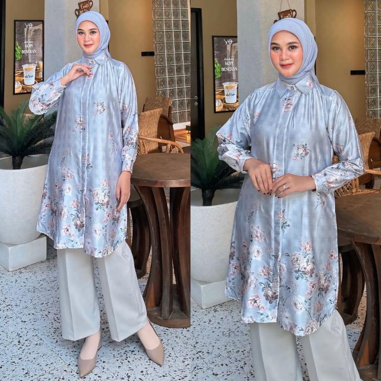 GARANSI Haliza Tunic [LD110 & LD120] Tunik Motif Print Armani Silk Premium | Atasan Jumbo Wanita Mus