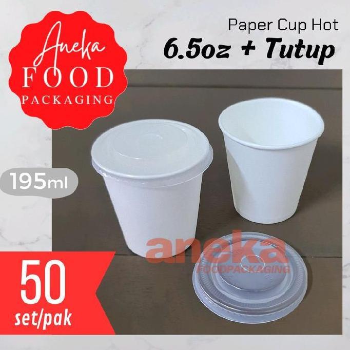 Taberu- 50Pc- Gelas Kertas 6.5Oz Paper Cup Jagung Jasuke Polos +Tutup