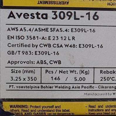 BEBAS ONGKIR - Kawat Las bohler 309L 3,2mm