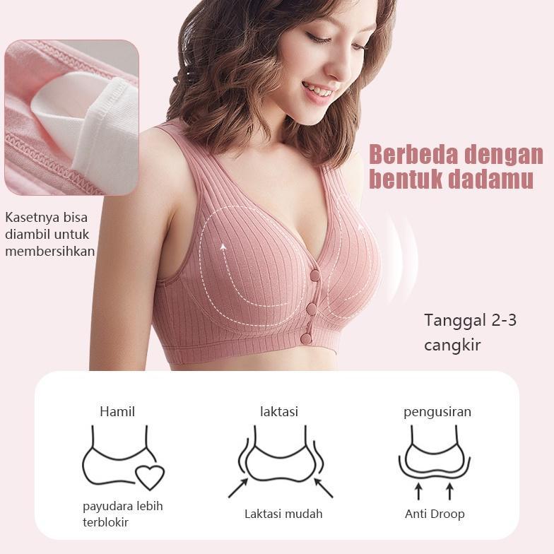 ORIGINAL 3PCS Nursing Bra Wanita Bra Menyusui Kancing Depan Tanpa Kawat Katun Bh 1018bra