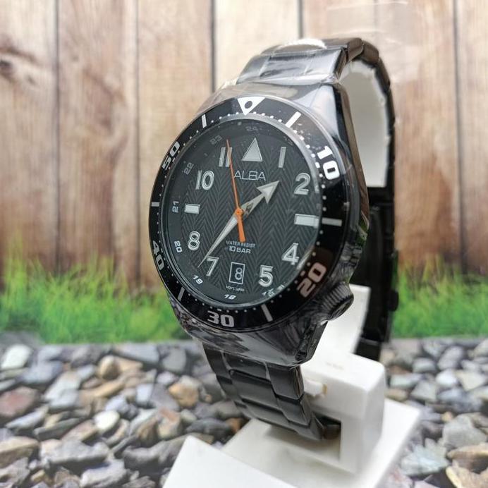 ALBA Analog Jam Tangan Pria Strap Rantai Hitam AS9K37X1 Original