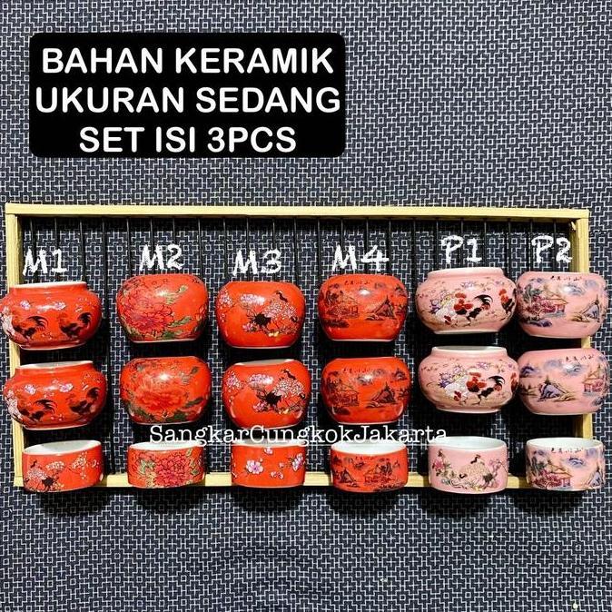 Cepuk Cungkok keramik Sedang Tieumi Branjangan Pleci Set 3pcs