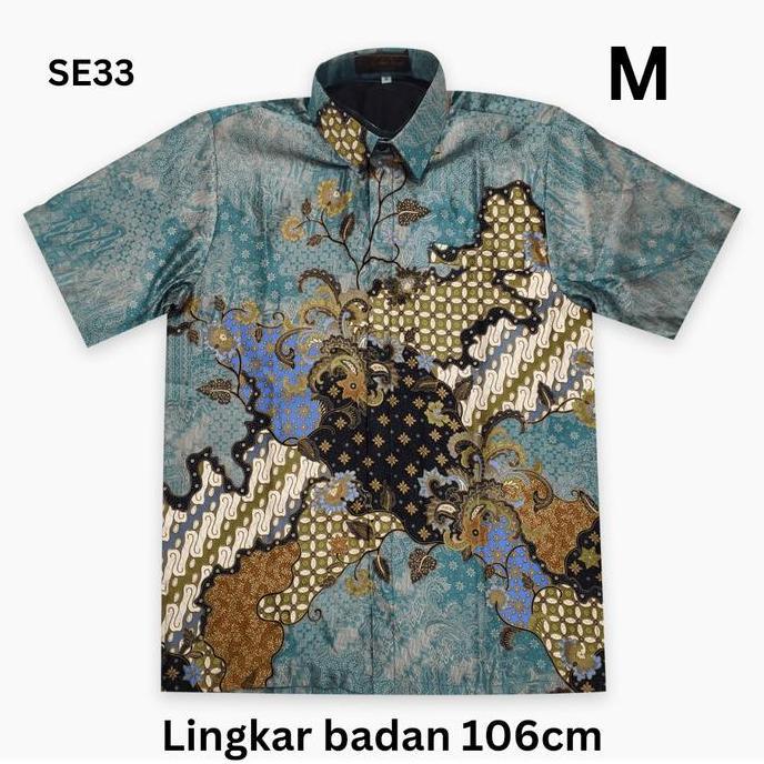 NEW SE33 KEMEJA BATIK PRIA LENGAN PENDEK BAHAN SEMI SUTRA HALUS UKURAN M XXL JUMBO 6L ORI