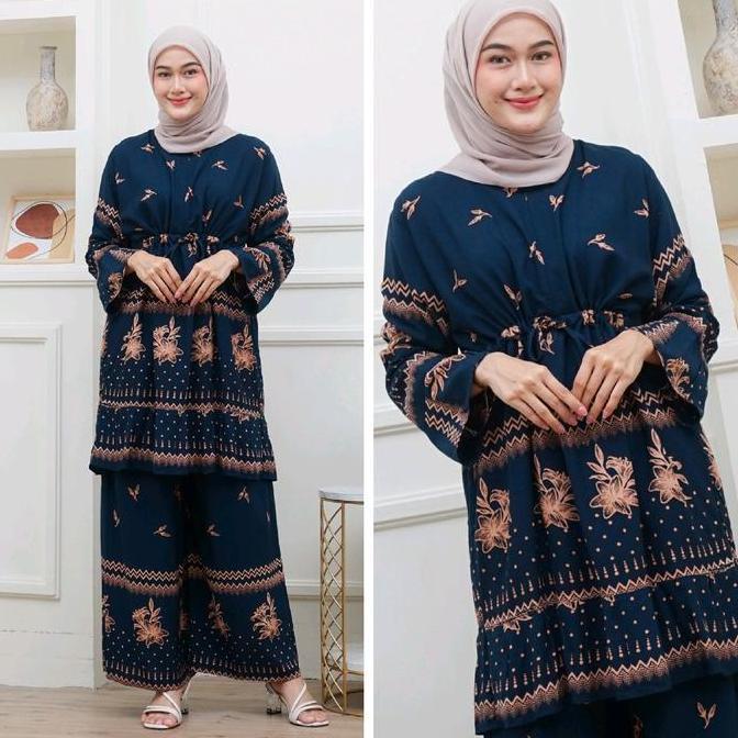 Setelan Wanita Tunik Rayon Jumbo Ld 120 Busui Lengan Panjang Motif Batik One Set Pekalongan