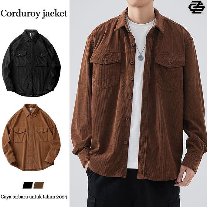 Kemeja Korduroi Polos Pria unisex Lengan Panjang jaket corduroy pria Kemeja Corduroy Pria korean sty