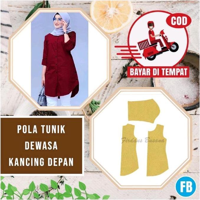Pola baju tunik kancing depan JUMBO mulai LD 125-160