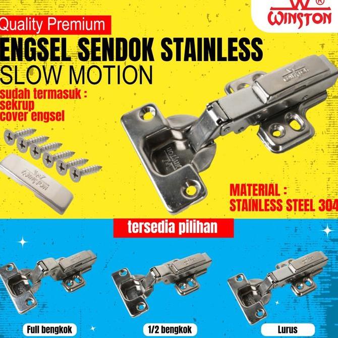Engsel Sendok Full Bengkok WS304 WINSTON Stainless Soft Close Slow