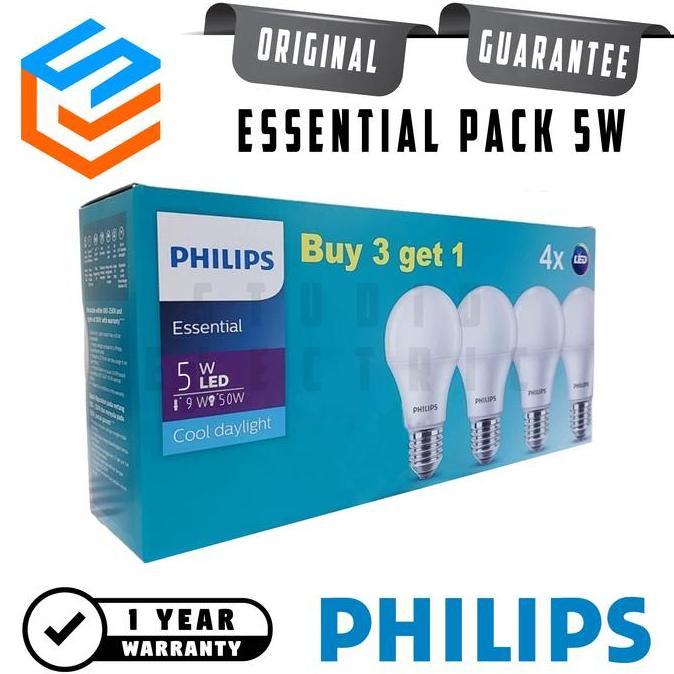 Philips Lampu Bohlam LED 5W Essential Multipack Putih - 5 W 5 Watt