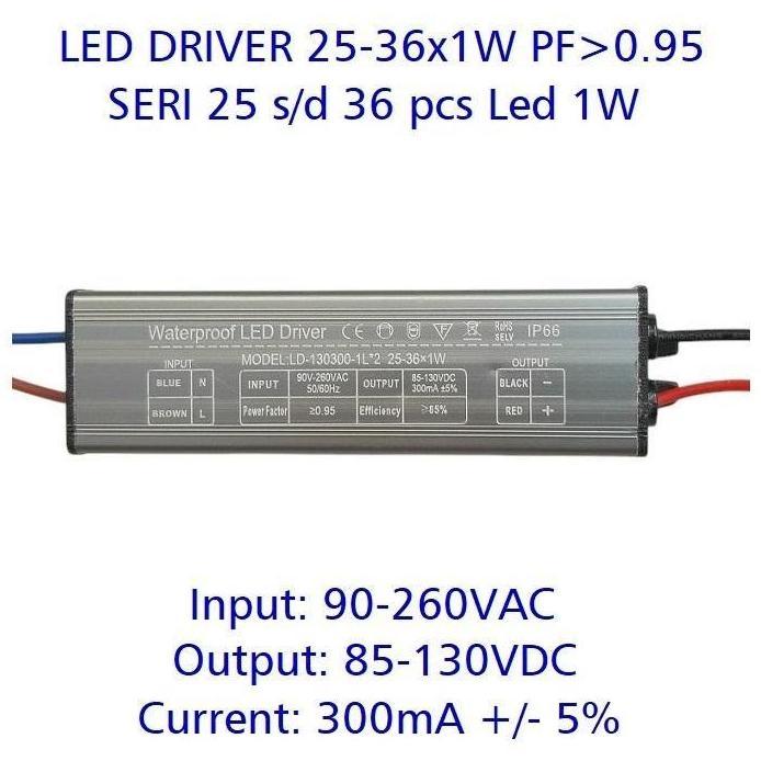 Led Driver 1W 300mA 25-36x1W WP PF 0.95