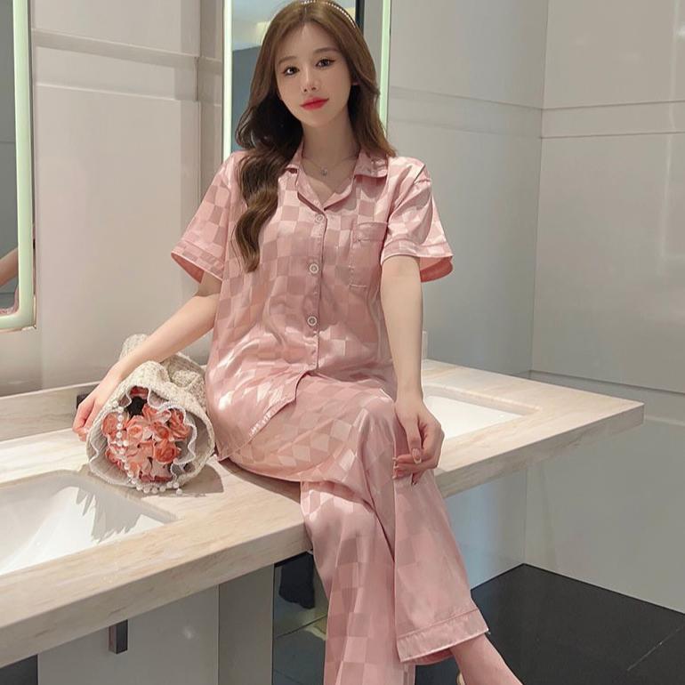 HOT SALE { MyReseller }  Stelan Baju Tidur Import Ice Silk Wanita Dewasa Musim Dingin Short Sleeve K