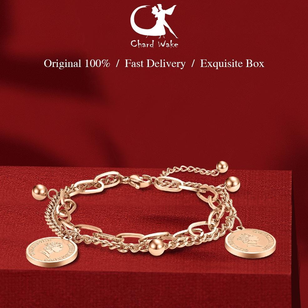 NEW Chard Wake Wanita Gelang Korea Titanium Anti Pudar Vintage Fashion Style Gelang Cewek Original [