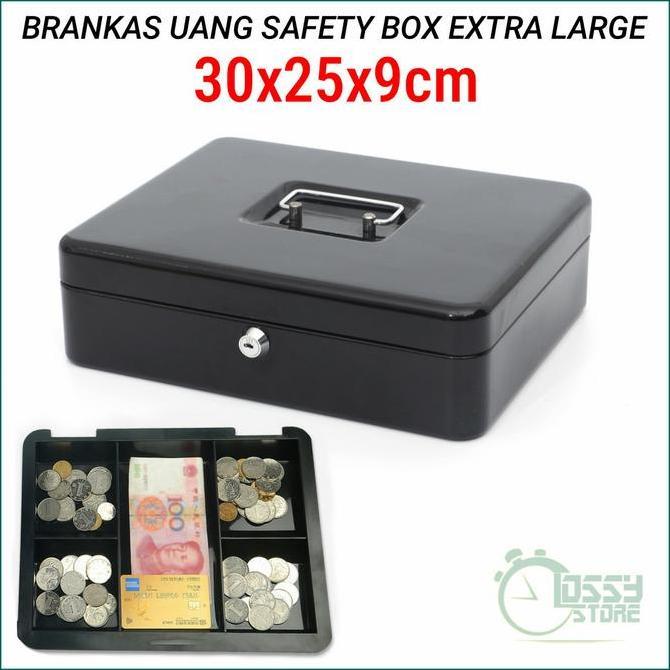 Brankas Mini Cash Box Safety Brangkas Uang Kotak Key Lock 30X25X9Cm