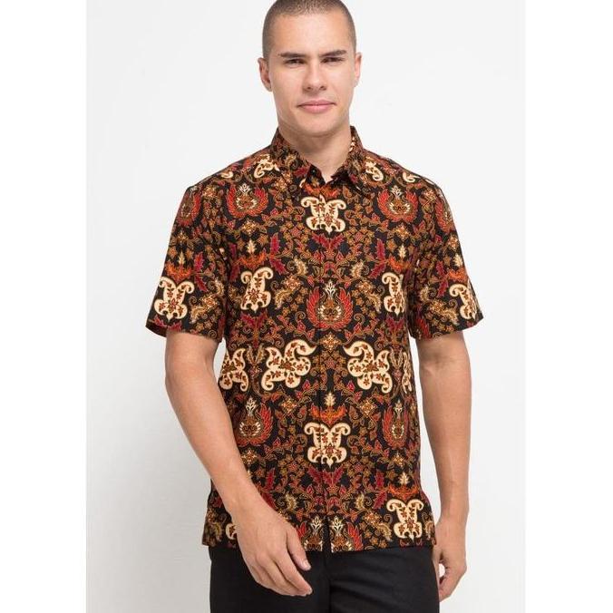NEW ARJUNA WEDA HEM BATIK PRIA MOTIF KEMBANG RAMBAT - REGULAR FIT | BAHAN KATUN | LENGAN PENDEK | KA