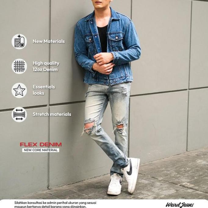 Weird Jeans - Vintage Blue Celana Jeans Pria Skinny Slimfit melar