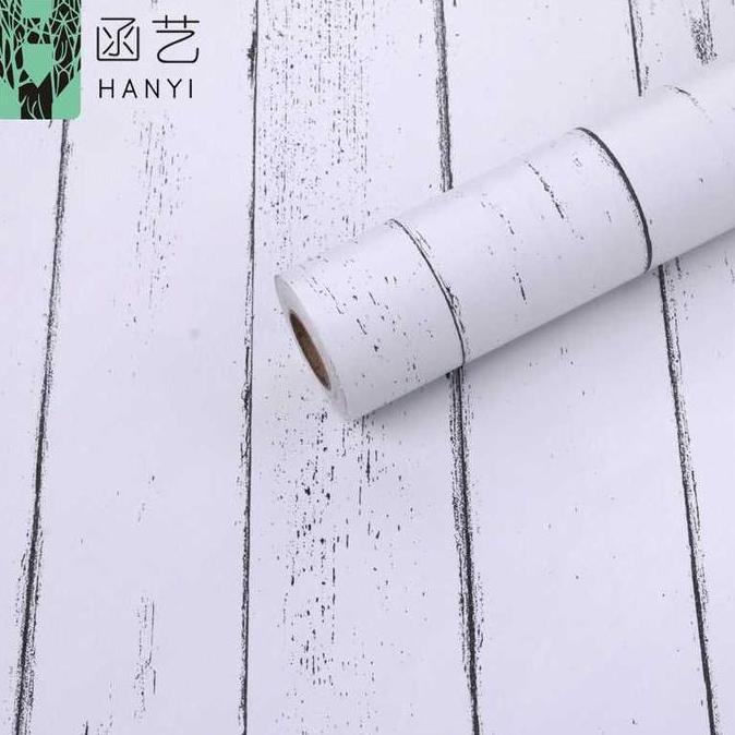 BELI 5 GRATIS 1 | BAYAR DI TEMPAT | Terlaris Wallpaper Sticker Dinding Murah Motif Serat Kayu Putih 