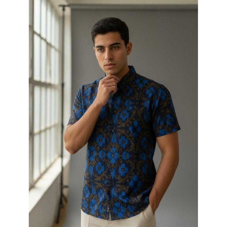 BELANJA SEKARANG Kemeja PRIA Kemeja Endek Bali MOTIF BUNGA Kemeja Motif Bunga Kemeja Lengan Pendek B