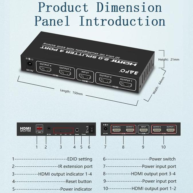 HDMI Splitter Bafo 2 port / 4 port / 8 port 4K Original