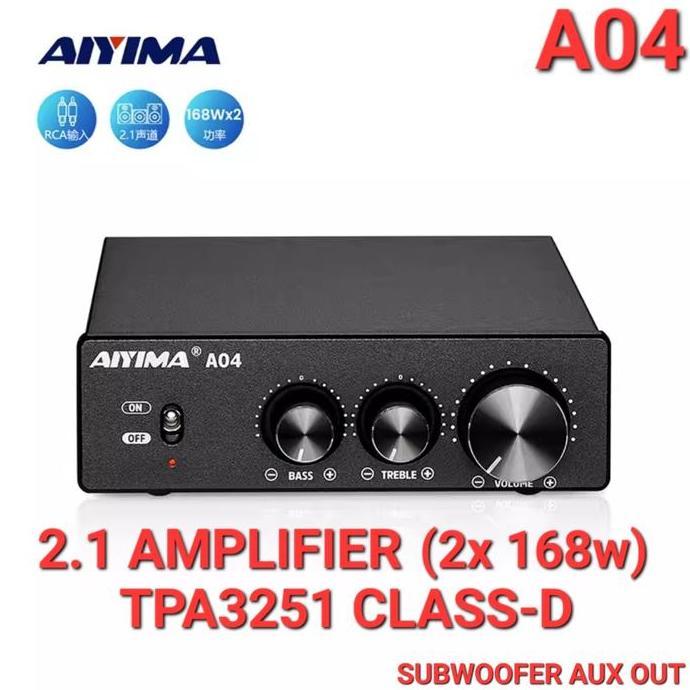 Promo Aiyima A04 2.1 Amplifier 2X168W Tpa3251 Class-D W/ Subwoofer Aux Out