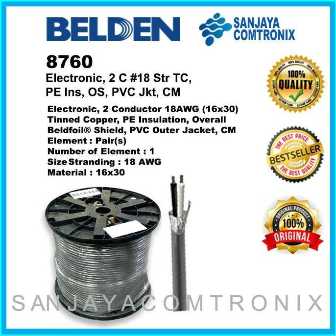 Belden 8760 Chrome Kabel Audio Electronic 2 Conductor 18AWG (16x30)