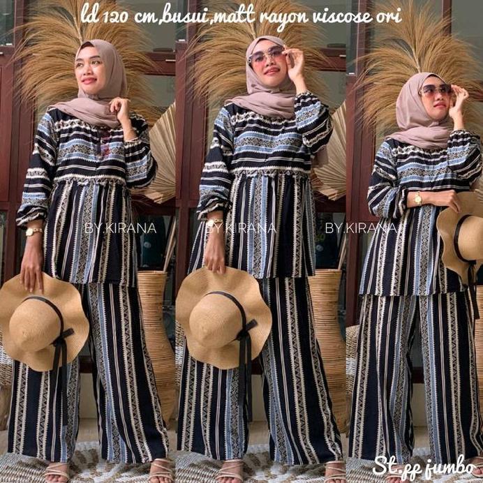One set tunik jumbo rayon viscos, one set jumbo lengan panjang,