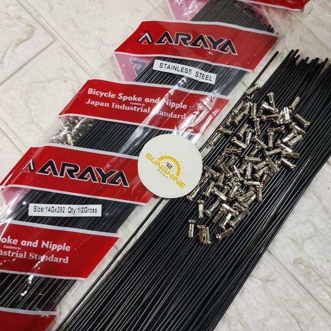 Spoke Ruji Jari 292 ARAYA 14G x 292mm STAINLESS Black Rims Velg Sepeda Roadbike 700c MTB 29 Isi 72 B