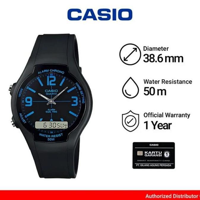 JAM CASIO ORIGINAL AW90H AW-90H-2B JAM CASIO PRIA DIGITAL KARET